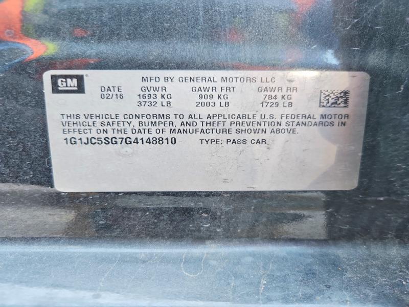 Продажа на аукционе авто 2016 Chevrolet Sonic, vin: 1G1JC5SG7G4148810, номер лота: 58997686