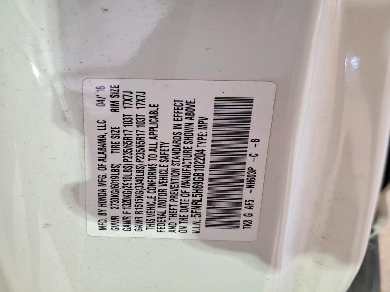 Aukcja sprzedaży 2016 Honda Odyssey, vin: 5FNRL5H69GB102204, numer aukcji: 56288106