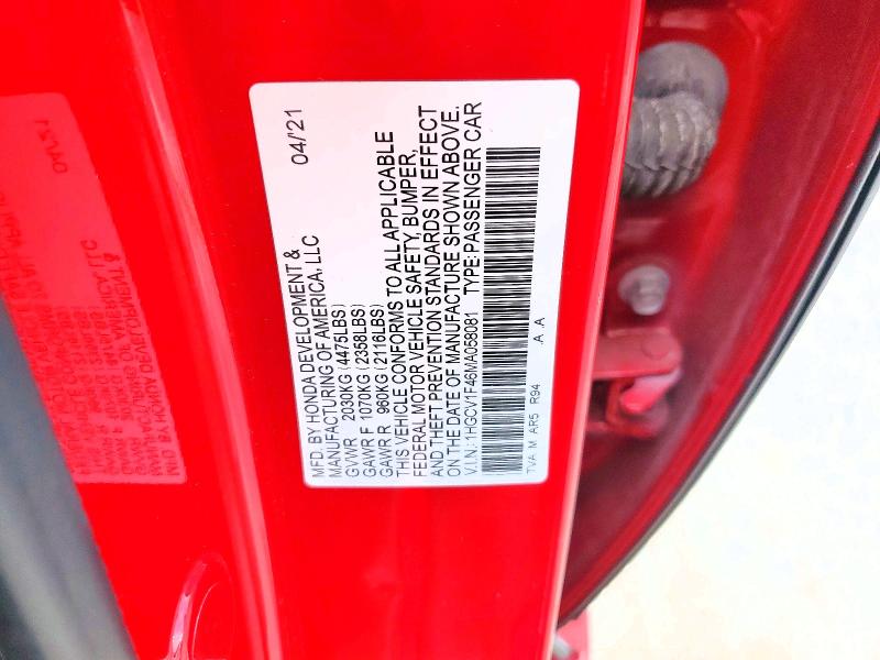 Продаж на аукціоні авто 2021 Honda Accord, vin: 1HGCV1F46MA058081, номер лоту: 55631976