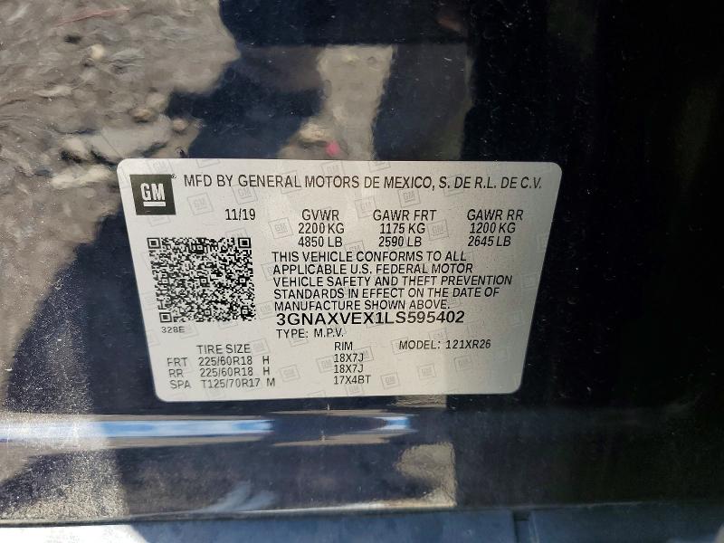 2020 Chevrolet Equinox მანქანა იყიდება აუქციონზე, vin: 3GNAXVEX1LS595402, აუქციონის ნომერი: 58535986