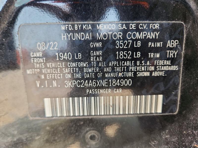 Продаж на аукціоні авто 2022 Hyundai Accent, vin: 3KPC24A6XNE184900, номер лоту: 58630906