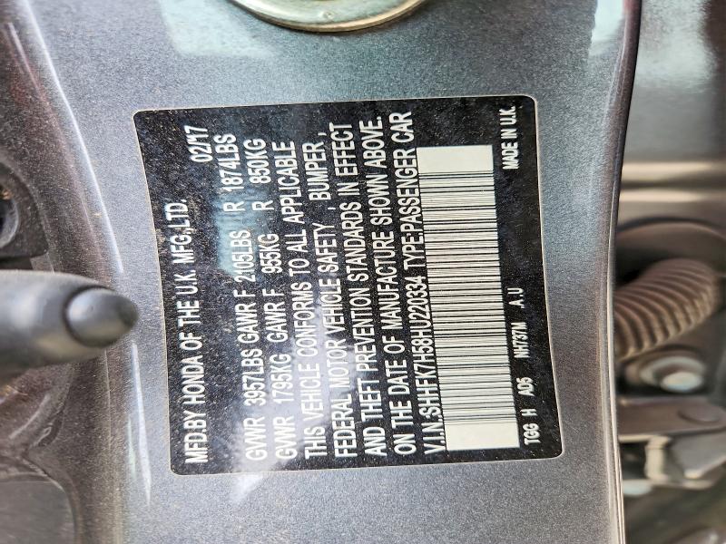 Продаж на аукціоні авто 2017 Honda Civic, vin: SHHFK7H58HU220334, номер лоту: 55995376