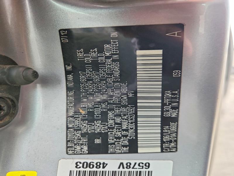 Aukcja sprzedaży 2012 Toyota Sienna, vin: 5TDYK3DC1CS276921, numer aukcji: 57402146