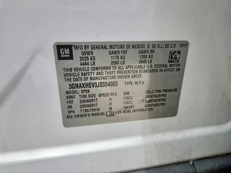 Продажа на аукционе авто 2018 Chevrolet Equinox, vin: 3GNAXHEV3JS554363, номер лота: 56843456