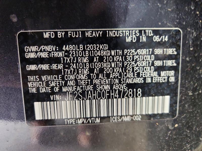 Продажа на аукционе авто 2015 Subaru Forester, vin: JF2SJAHC0FH472818, номер лота: 58936536