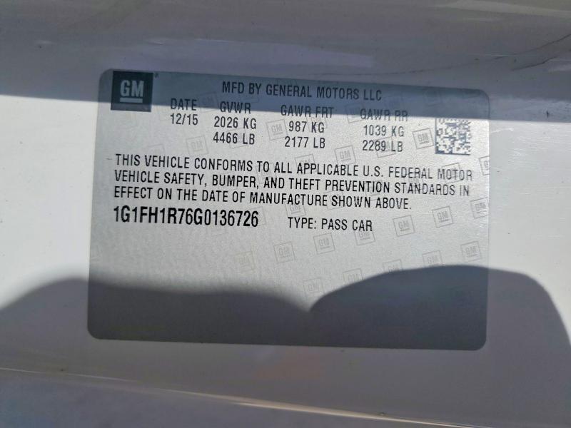 58023646 :رقم المزاد ، 1G1FH1R76G0136726 vin ، 2016 Chevrolet Camaro مزاد بيع
