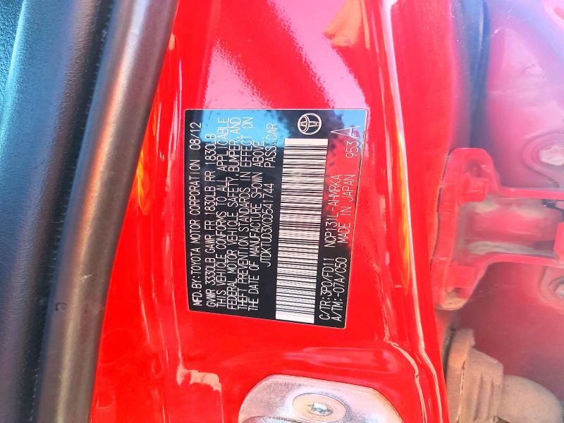 Продажа на аукционе авто 2012 Toyota Yaris, vin: JTDKTUD3XCD541744, номер лота: 58332576