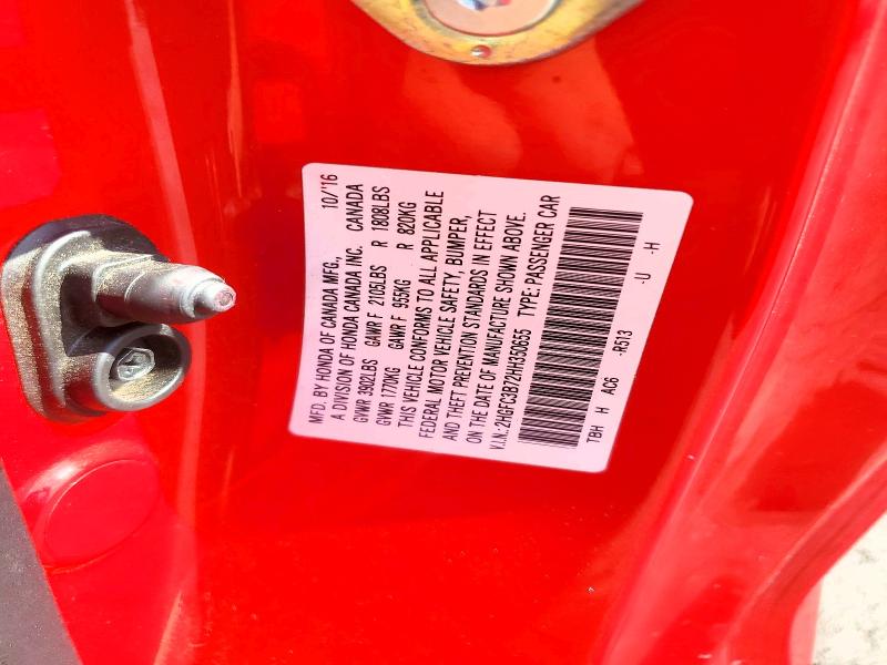 Auction sale of the 2017 Honda Civic, vin: 2HGFC3B72HH350655, lot number: 56269086