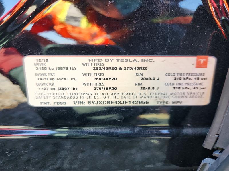 2018 Tesla Model X მანქანა იყიდება აუქციონზე, vin: 5YJXCBE43JF142956, აუქციონის ნომერი: 56355436