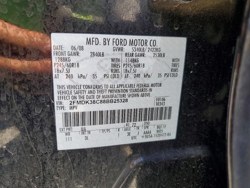 2008 Ford Edge მანქანა იყიდება აუქციონზე, vin: 2FMDK38C88BB25328, აუქციონის ნომერი: 57206956
