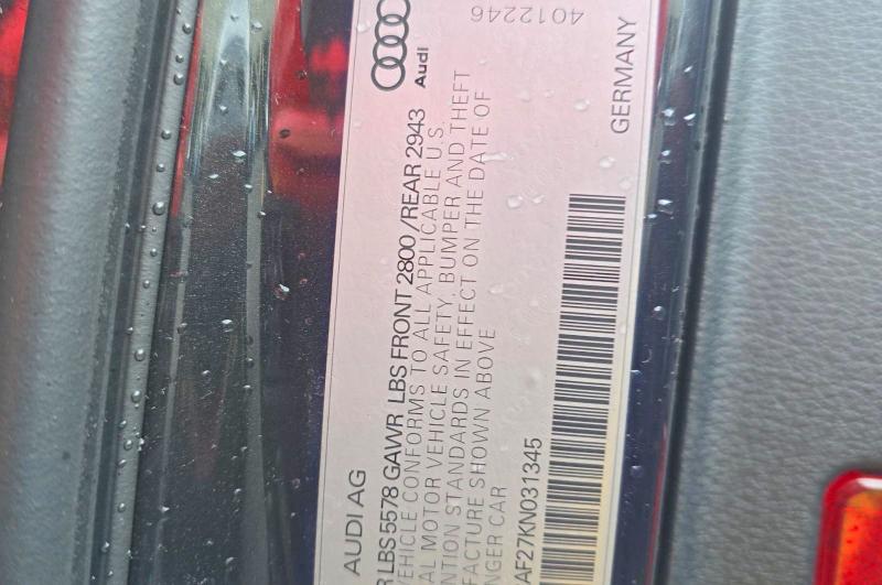 57351666 :رقم المزاد ، WAUR2AF27KN031345 vin ، 2019 Audi A7 مزاد بيع