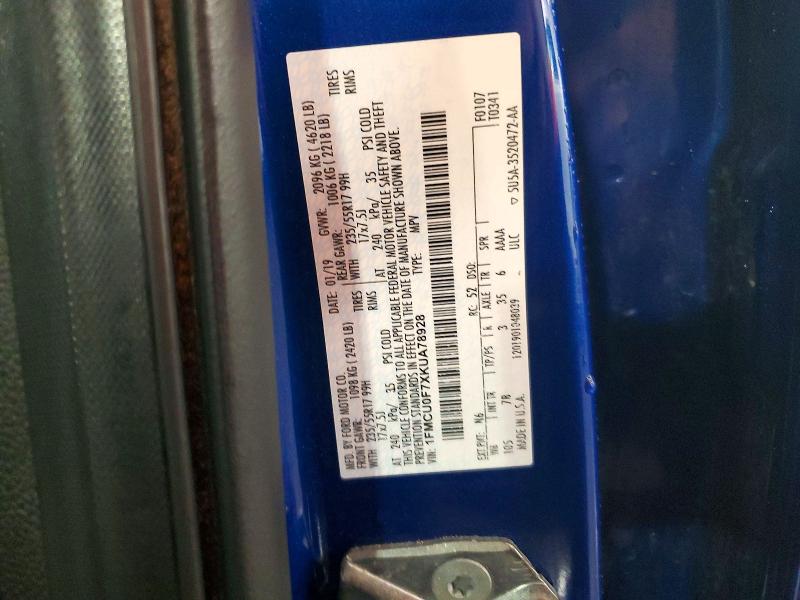 58119276 :رقم المزاد ، 1FMCU0F7XKUA78928 vin ، 2019 Ford Escape مزاد بيع