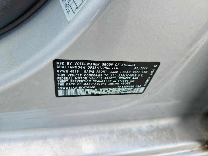 57193036 :رقم المزاد ، 1VWAT7A31EC074348 vin ، 2014 Volkswagen Passat مزاد بيع