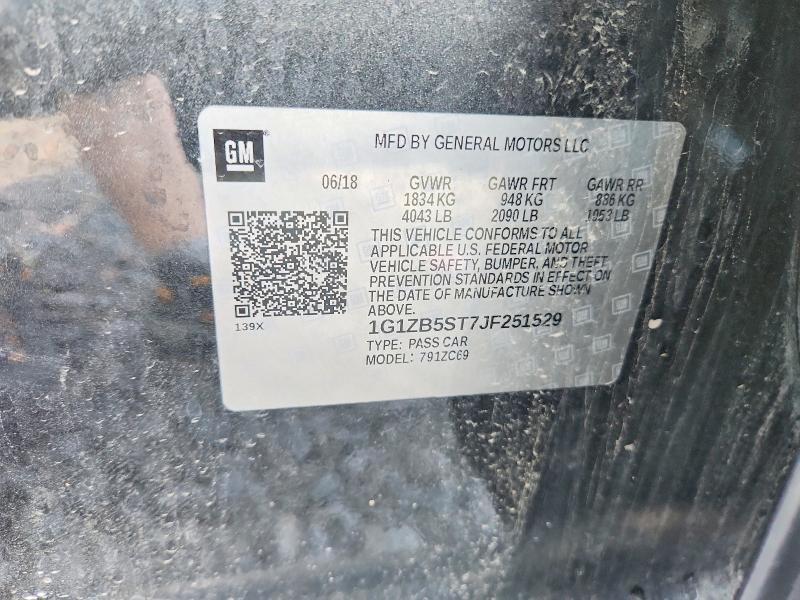 2018 Chevrolet Malibu მანქანა იყიდება აუქციონზე, vin: 1G1ZB5ST7JF251529, აუქციონის ნომერი: 57868366