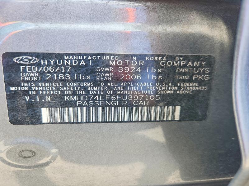 2017 Hyundai Elantra მანქანა იყიდება აუქციონზე, vin: KMHD74LF6HU397105, აუქციონის ნომერი: 57931026