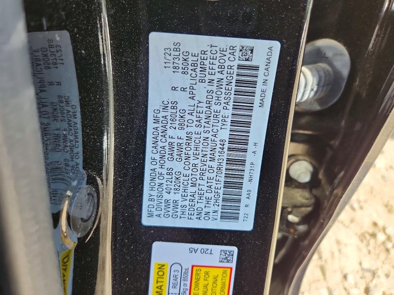 2024 Honda Civic მანქანა იყიდება აუქციონზე, vin: 2HGFE1F70RH316448, აუქციონის ნომერი: 55974686