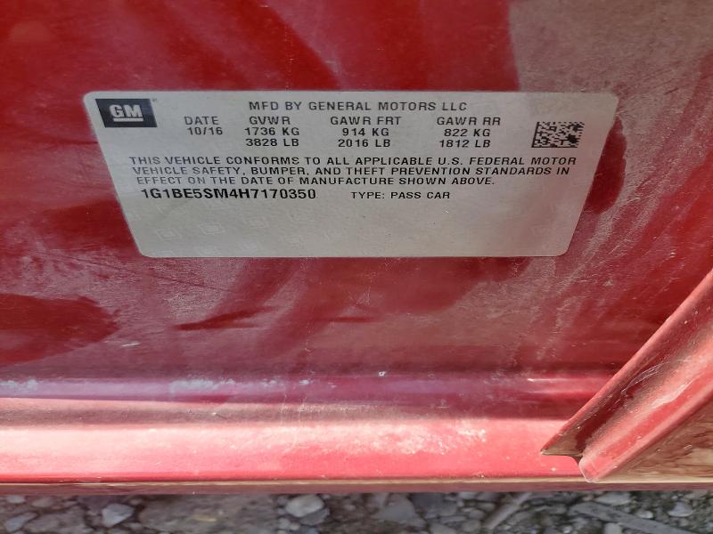 58831166 :رقم المزاد ، 1G1BE5SM4H7170350 vin ، 2017 Chevrolet Cruze مزاد بيع