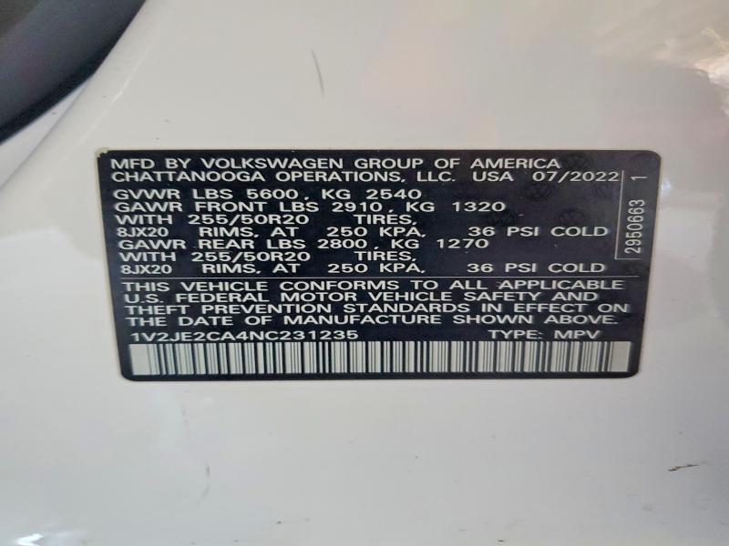 Продажа на аукционе авто 2022 Volkswagen Atlas Cross Sport, vin: 1V2JE2CA4NC231235, номер лота: 58335676