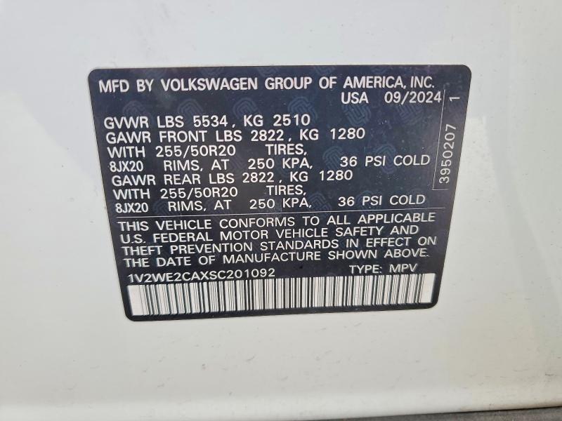 2025 Volkswagen Atlas Cross Sport მანქანა იყიდება აუქციონზე, vin: 1V2WE2CAXSC201092, აუქციონის ნომერი: 56829826