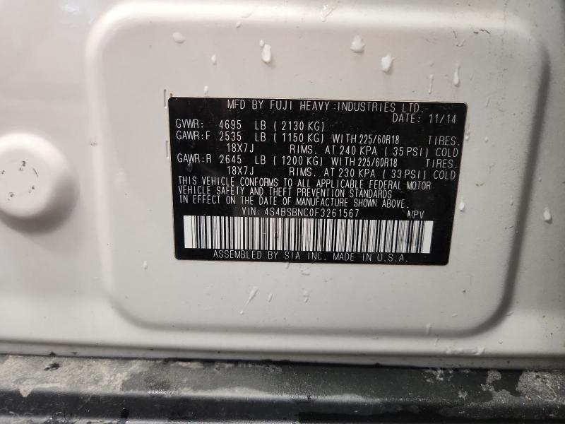 Auction sale of the 2015 Subaru Outback, vin: 4S4BSBNC0F3261567, lot number: 56765196
