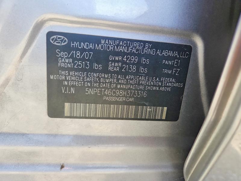 57354956 :رقم المزاد ، 5NPET46C98H373316 vin ، 2008 Hyundai Sonata مزاد بيع