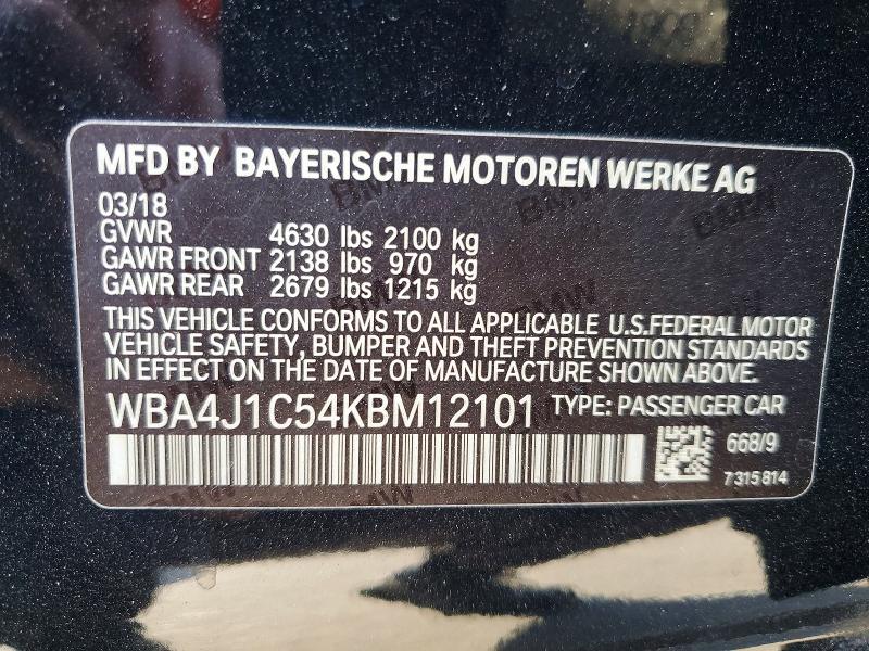 2019 Bmw 430i მანქანა იყიდება აუქციონზე, vin: WBA4J1C54KBM12101, აუქციონის ნომერი: 58057886