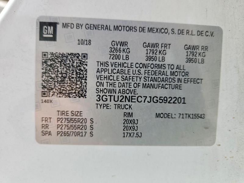 Продажа на аукционе авто 2018 Gmc Sierra, vin: 3GTU2NEC7JG592201, номер лота: 58438216