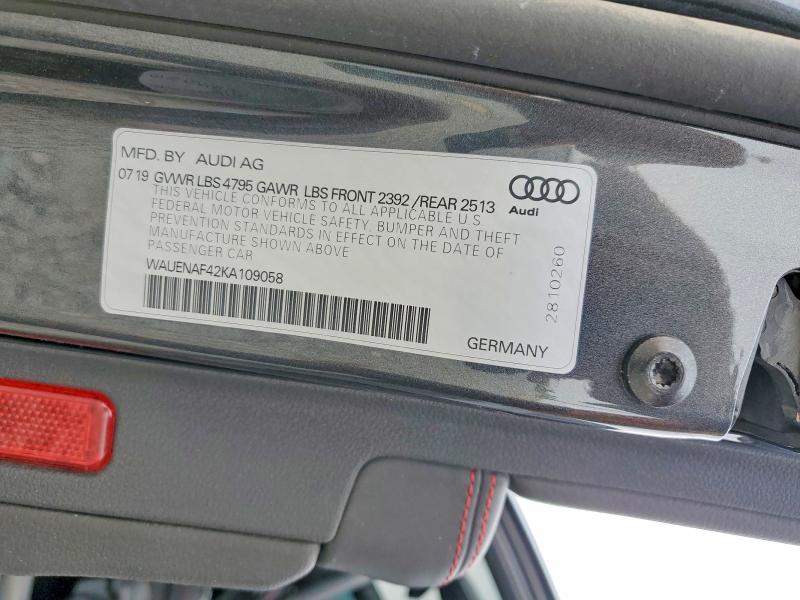 2019 Audi A4 მანქანა იყიდება აუქციონზე, vin: WAUENAF42KA109058, აუქციონის ნომერი: 58799136