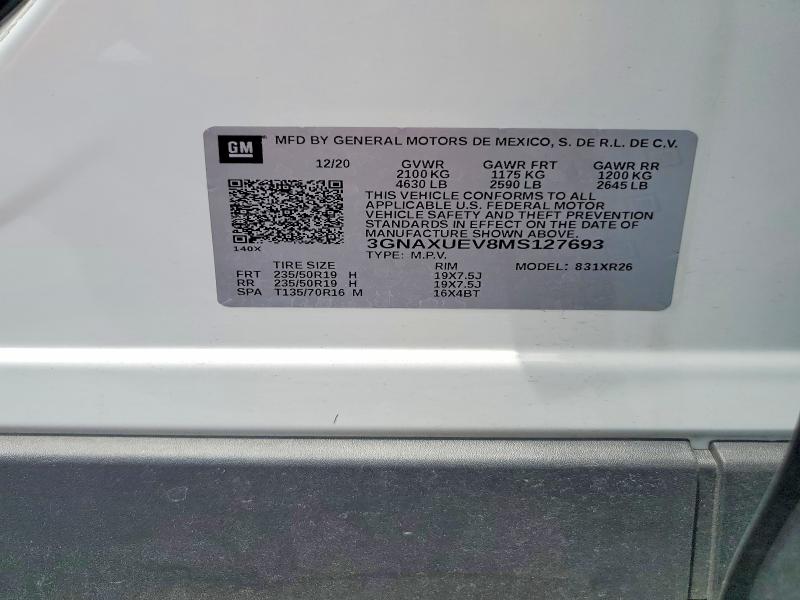 Aukcja sprzedaży 2021 Chevrolet Equinox, vin: 3GNAXUEV8MS127693, numer aukcji: 55861816