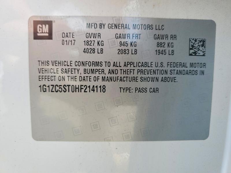 Aukcja sprzedaży 2017 Chevrolet Malibu, vin: 1G1ZC5ST0HF214118, numer aukcji: 55655156