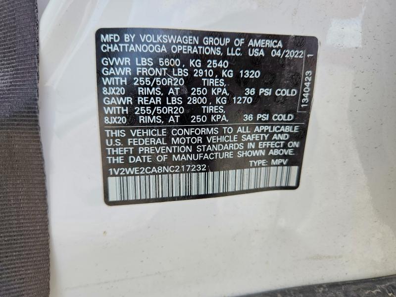 Продаж на аукціоні авто 2022 Volkswagen Atlas Cross Sport, vin: 1V2WE2CA8NC217232, номер лоту: 56606606