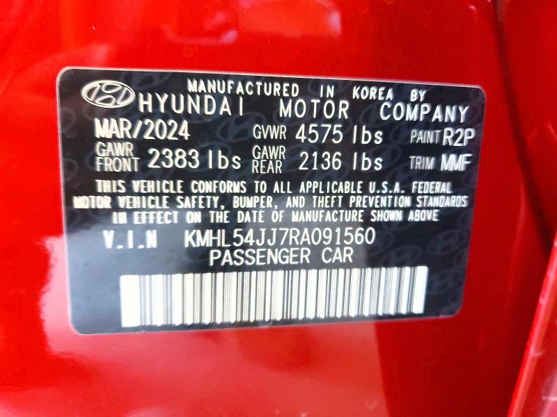 2024 Hyundai Sonata Hybrid მანქანა იყიდება აუქციონზე, vin: KMHL54JJ7RA091560, აუქციონის ნომერი: 57273716