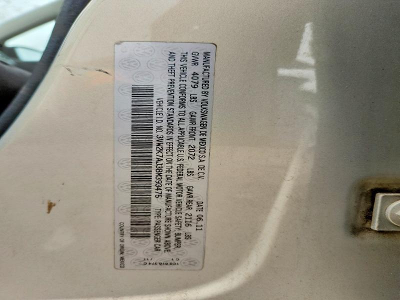 Продаж на аукціоні авто 2011 Volkswagen Jetta, vin: 3VW2K7AJ3BM393475, номер лоту: 54964196
