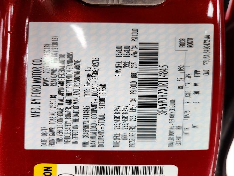 Продаж на аукціоні авто 2018 Ford Fusion, vin: 3FA6P0H7XJR114845, номер лоту: 55947976