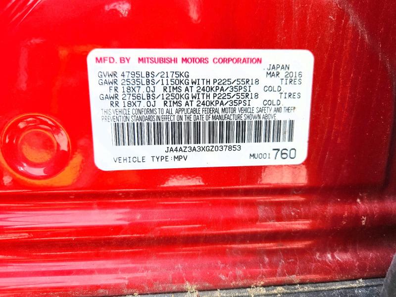 55967426 :رقم المزاد ، JA4AZ3A3XGZ037853 vin ، 2016 Mitsubishi Outlander مزاد بيع