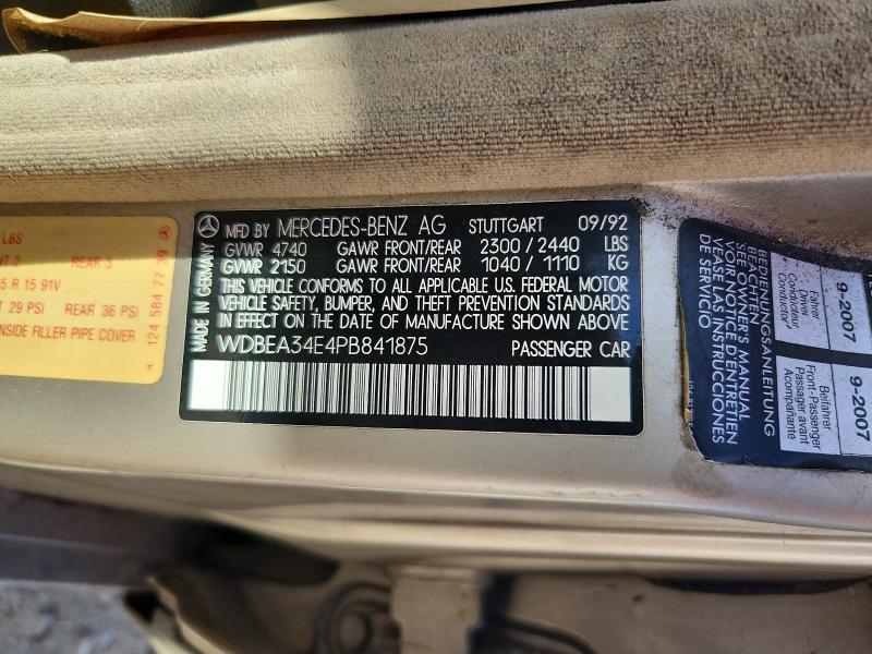 Aukcja sprzedaży 1993 Mercedes-benz 400, vin: WDBEA34E4PB841875, numer aukcji: 56268806
