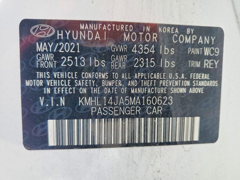 2021 Hyundai Sonata მანქანა იყიდება აუქციონზე, vin: KMHL14JA5MA160623, აუქციონის ნომერი: 56473916