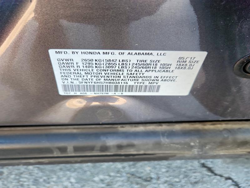 Aukcja sprzedaży 2017 Honda Pilot, vin: 5FNYF6H57HB038116, numer aukcji: 54255726