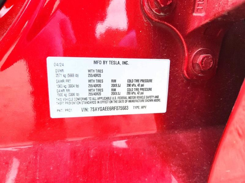 Aukcja sprzedaży 2024 Tesla Model Y, vin: 7SAYGAEE6RF075683, numer aukcji: 57742746