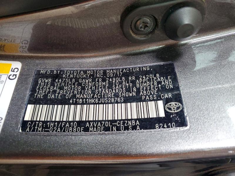 Aukcja sprzedaży 2018 Toyota Camry, vin: 4T1B11HK6JU528763, numer aukcji: 56395416
