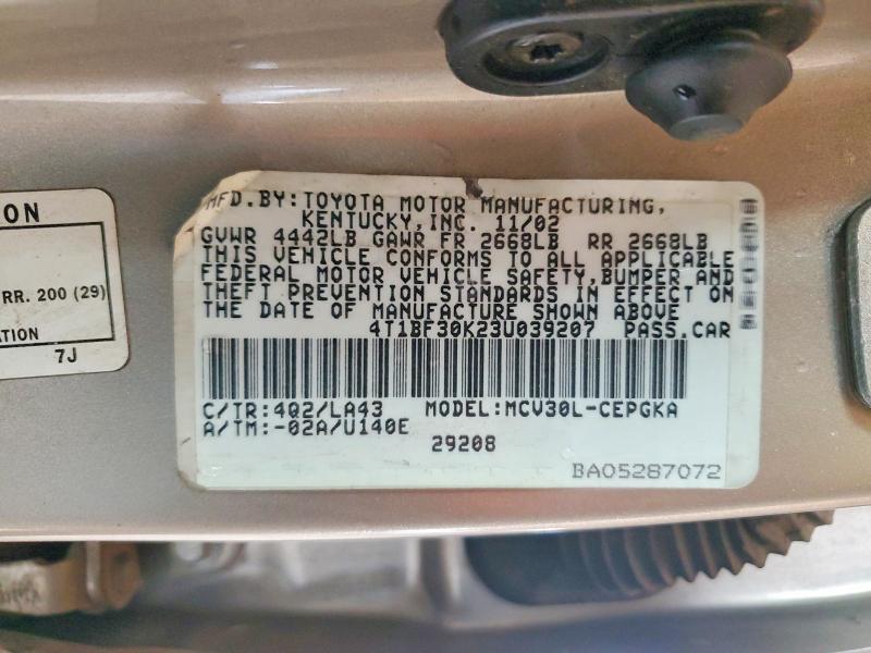 Aukcja sprzedaży 2003 Toyota Camry, vin: 4T1BF30K23U039207, numer aukcji: 58743146
