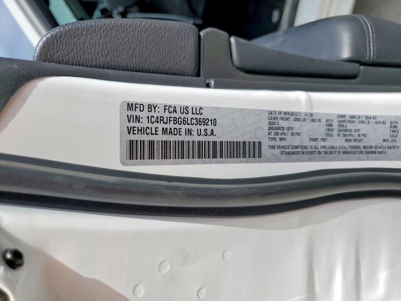 2020 Jeep Grand Cherokee მანქანა იყიდება აუქციონზე, vin: 1C4RJFBG6LC369210, აუქციონის ნომერი: 56759326