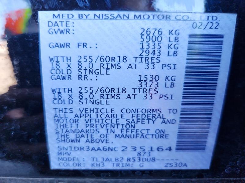Продаж на аукціоні авто 2022 Nissan Pathfinder, vin: 5N1DR3AA6NC235164, номер лоту: 55549146