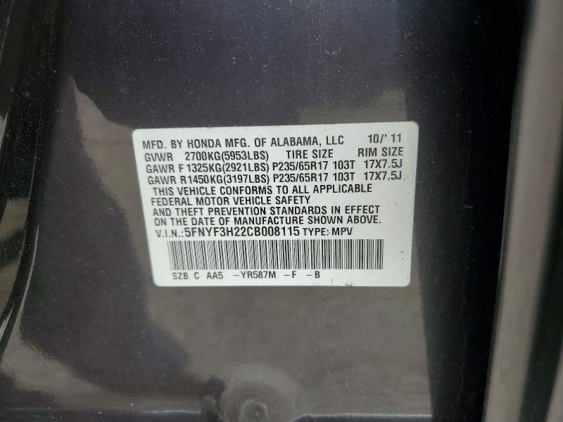Продаж на аукціоні авто 2012 Honda Pilot, vin: 5FNYF3H22CB008115, номер лоту: 57731176