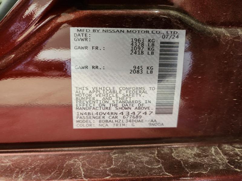 Продажа на аукционе авто 2024 Nissan Altima, vin: 1N4BL4DV4RN434747, номер лота: 56141636