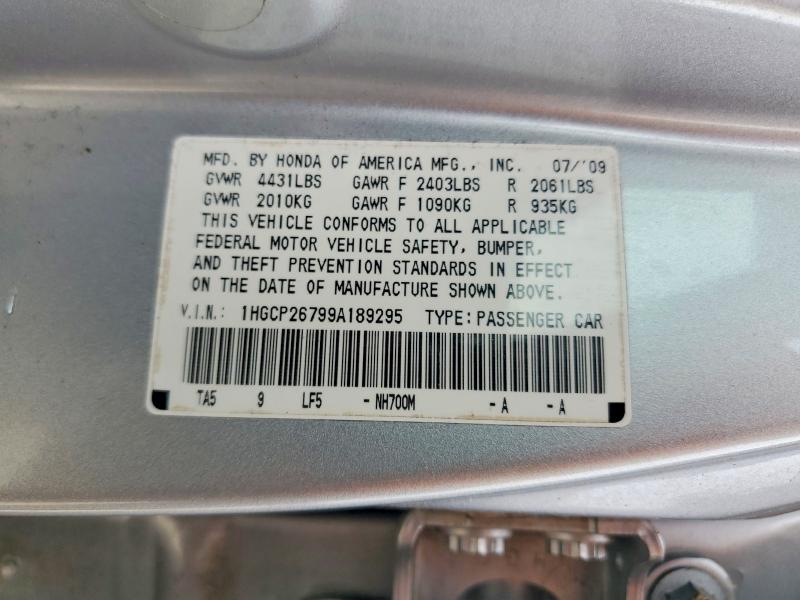 Aukcja sprzedaży 2009 Honda Accord, vin: 1HGCP26799A189295, numer aukcji: 58009416