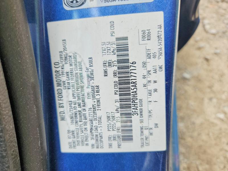 2010 Ford Fusion მანქანა იყიდება აუქციონზე, vin: 3FAHP0HA5AR177176, აუქციონის ნომერი: 56309786