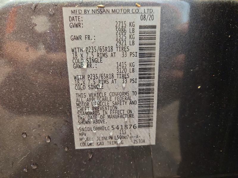 55816006 :رقم المزاد ، 5N1DL0MM0LC541876 vin ، 2020 Infiniti Qx60 مزاد بيع