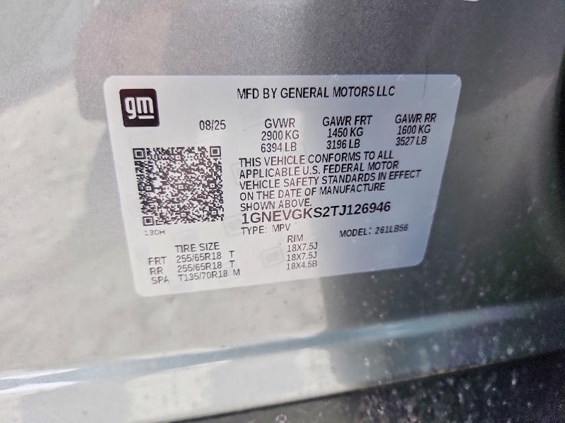 2026 Chevrolet Traverse მანქანა იყიდება აუქციონზე, vin: 1GNEVGKS2TJ126946, აუქციონის ნომერი: 58903896