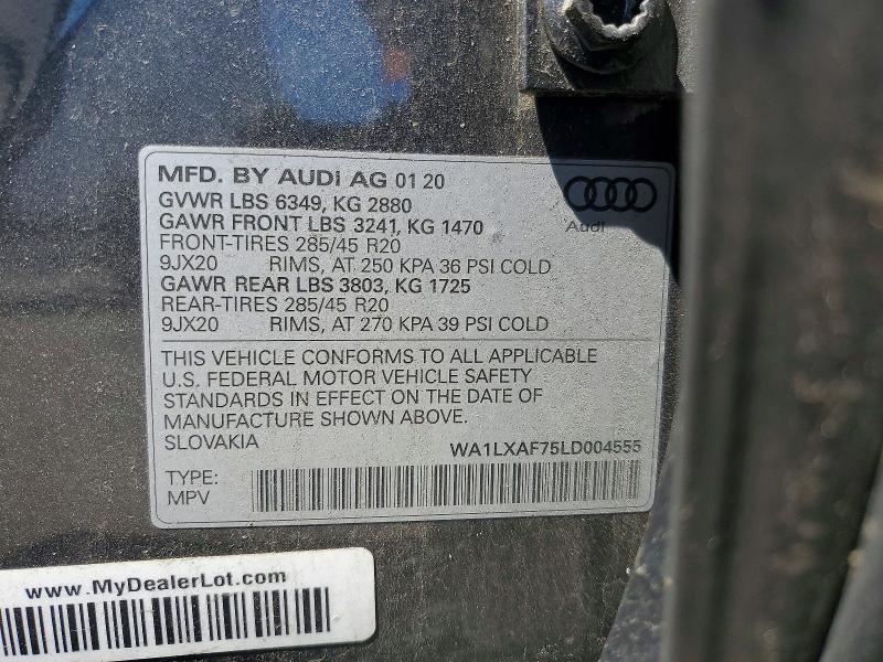 56673666 :رقم المزاد ، WA1LXAF75LD004555 vin ، 2020 Audi Q7 مزاد بيع